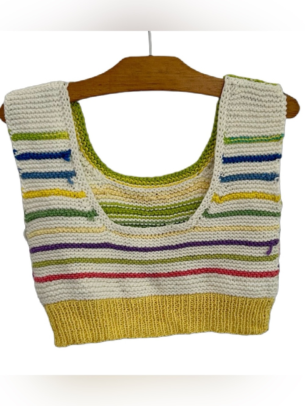Handmade Knit Rainbow Stripe Crop Tank Top Reversible Boho Cottagecore XS S